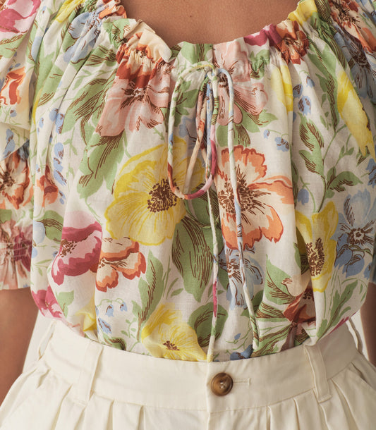 INEZ TOP -- BLANC ANEMONE BLOOM