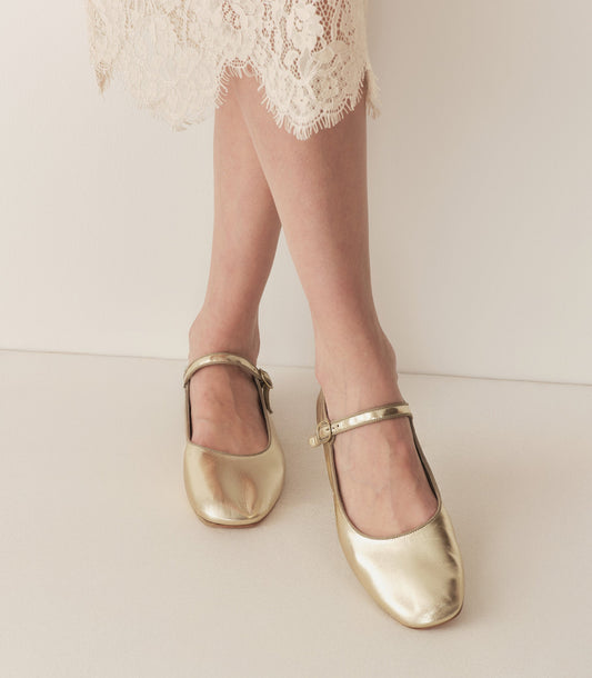 MARY JANE SLIPPER -- PLATINUM METALLIC NAPPA