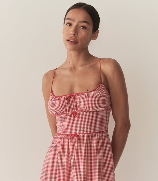BELLINE DRESS -- ROUGE LA MADDALENA GINGHAM