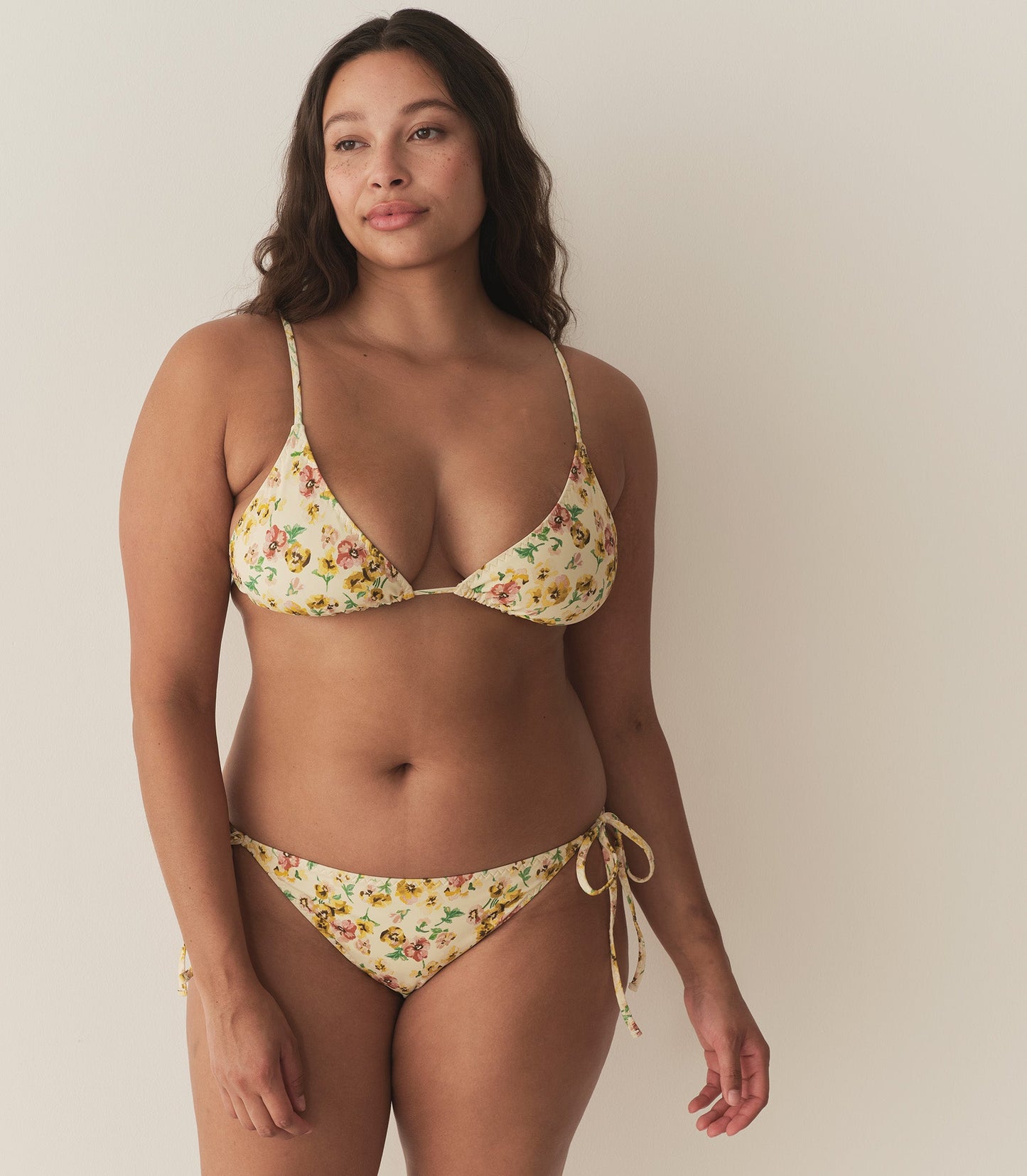 CAPRI BIKINI TOP -- CITRON PANSY FLORAL