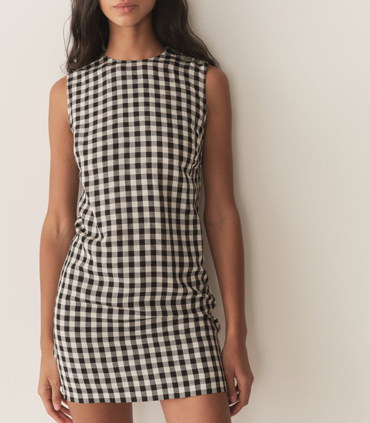 CORALIE DRESS -- BLACK MARILYN GINGHAM