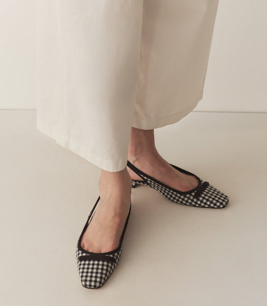 COSSIMA SLINGBACK -- BLACK AND WHITE GINGHAM