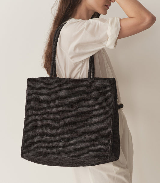 GRANDE MATHILDE BAG -- BLACK RAFFIA