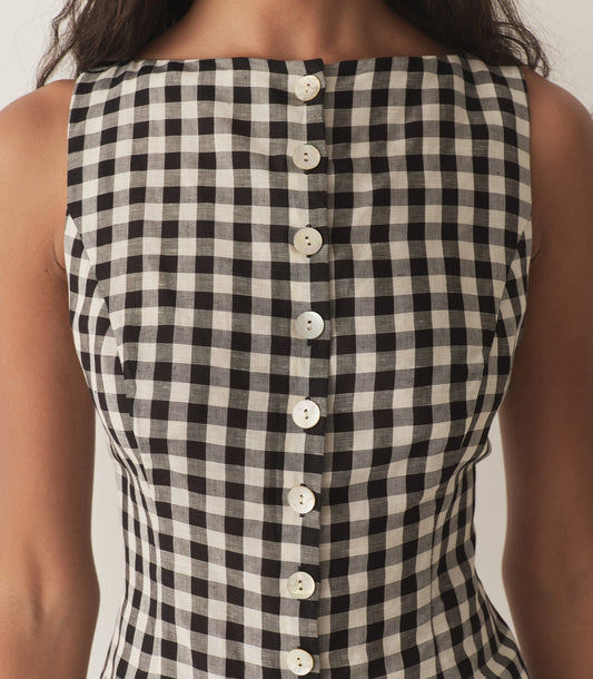 HAYDEN TOP -- BLACK MARILYN GINGHAM