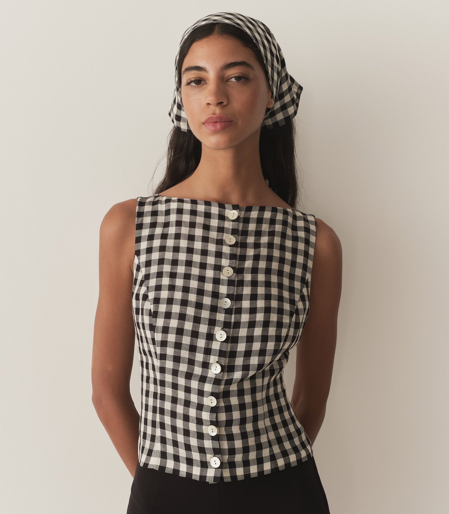 HAYDEN TOP -- BLACK MARILYN GINGHAM
