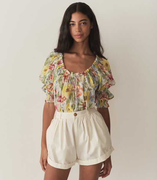 INEZ TOP -- BLANC ANEMONE BLOOM