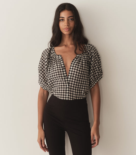 JUNE TOP -- NOIR GRETA GINGHAM