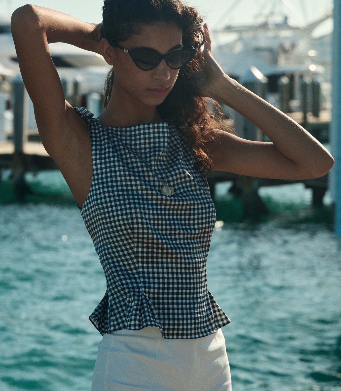 LIRIEL TOP -- NAVY VALENCIA GINGHAM