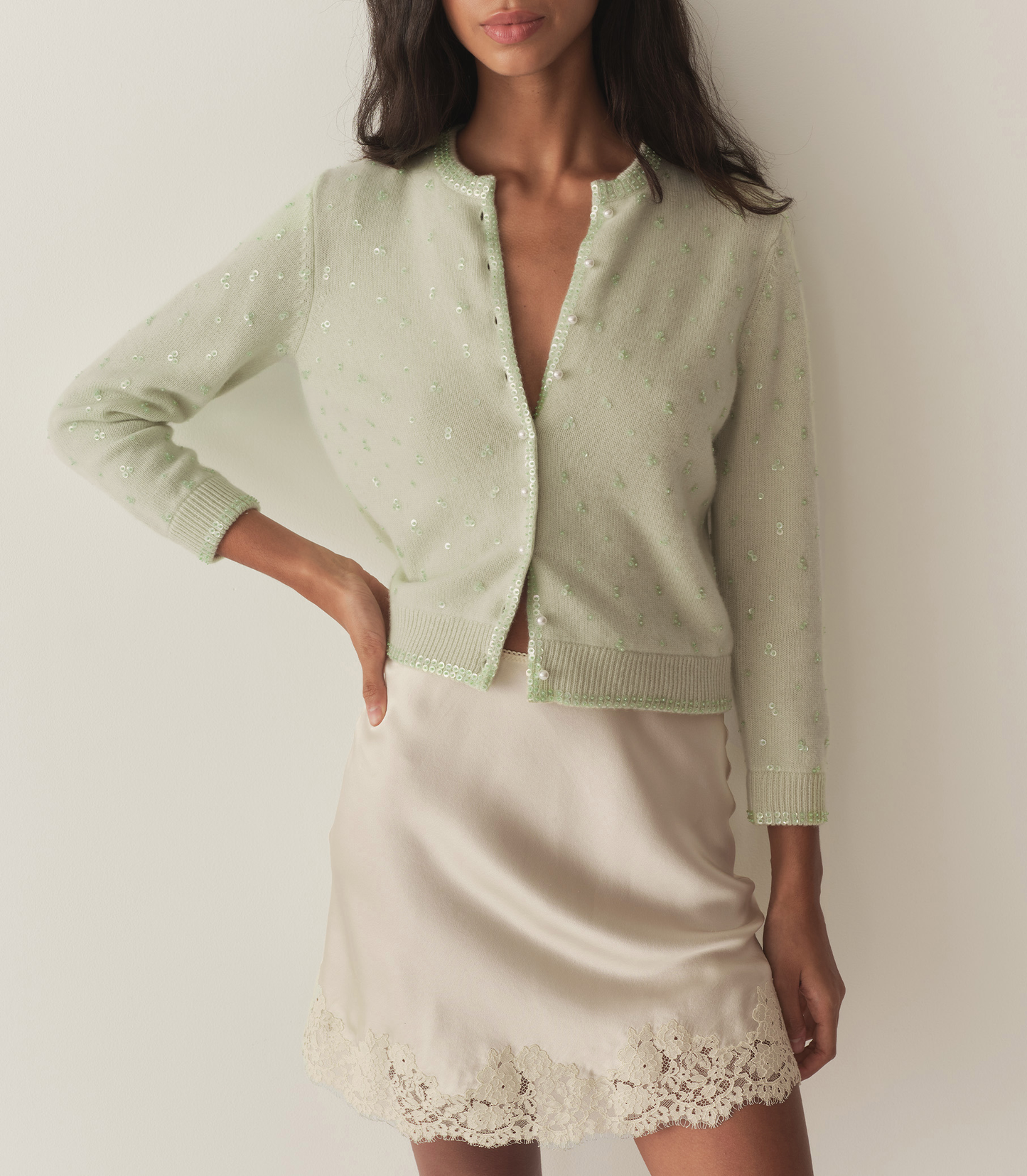 PAILLETTE CARDIGAN -- MINT TEA
