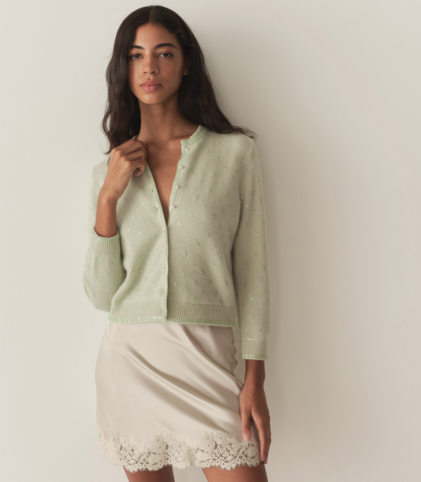 PAILLETTE CARDIGAN -- MINT TEA