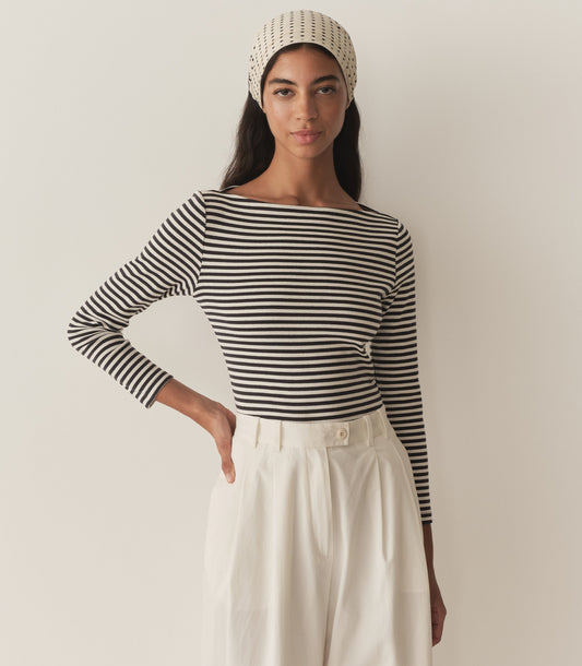 PAULETTE TEE -- NAVY NANTUCKET STRIPE